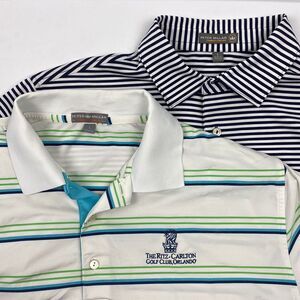 Lot (2) Peter Millar Summer Comfort‎ Polo Mens Stripe Shirt Large Ritz Carlton